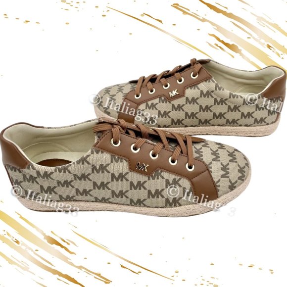 Michael Kors Monogram Signature Logo Brown Sneaker Tennis Shoes Size 9.5M NWOT - Picture 2 of 10